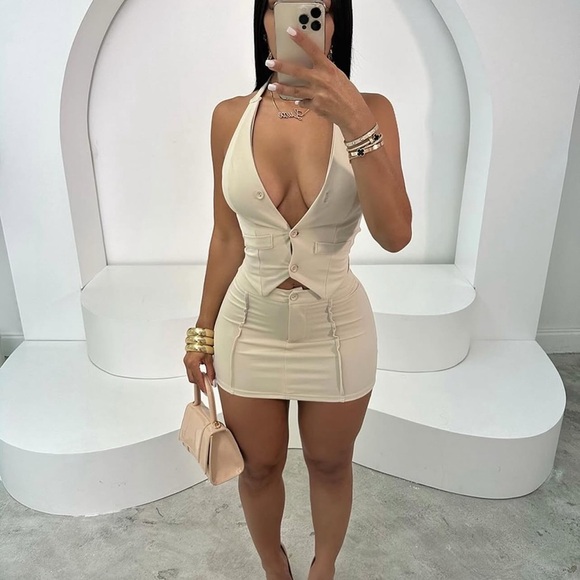 Other - Cream Halter Top and Skirt Set